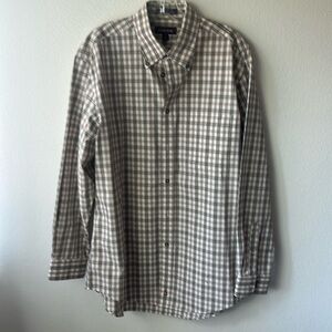 Nordstrom shirt men's button up dressy career size Large White gray plaid